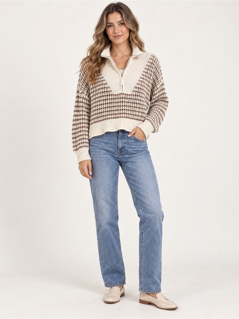 Aerie Striped Quarter Zip Sz Small